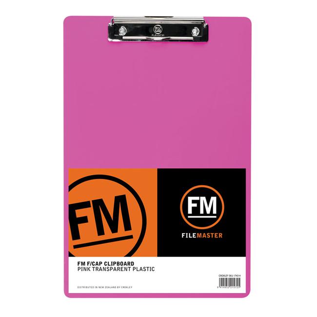 FM Clipboard Neon Pink Foolscap Transparent Plastic