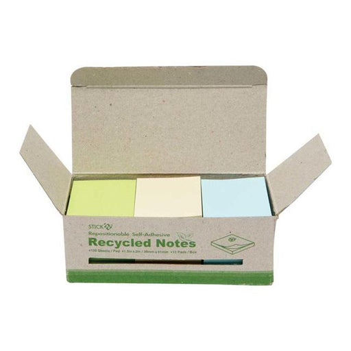 Stick’n Recycled Notes 38x50mm 100 Sheet Assorted Box 12-Marston Moor