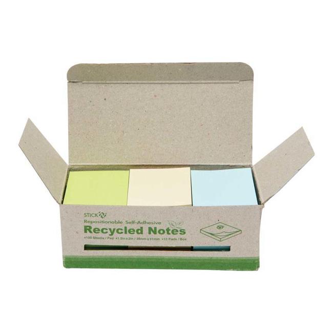 Stick’n Recycled Notes 38x50mm 100 Sheet Assorted Box 12-Marston Moor