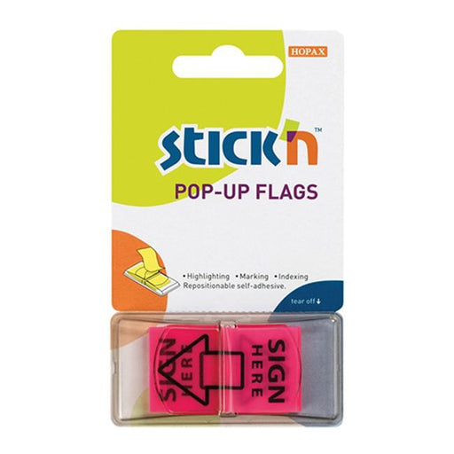 Stick’n Pop Up Flags Sign Here Pink 45x25mm 50 Sheets-Marston Moor