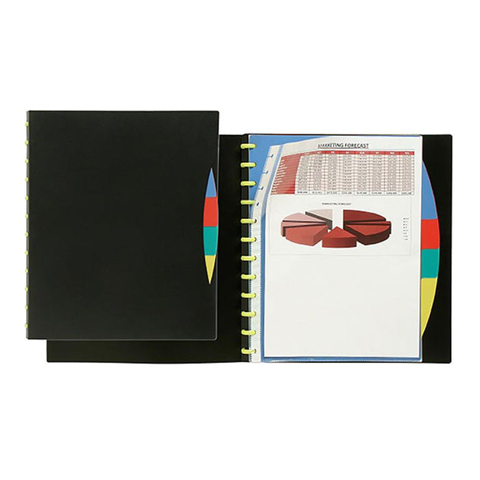 Kwik Zip Refillable Display Book A4 20 Pockets W/Pp Dividers Black