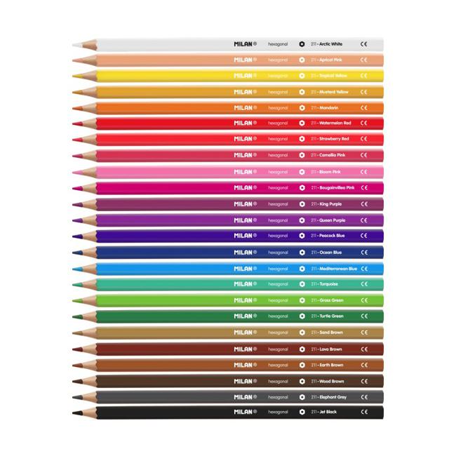 Milan Coloured Pencils Hexagonal Pack 24 Assorted Colours-Marston Moor