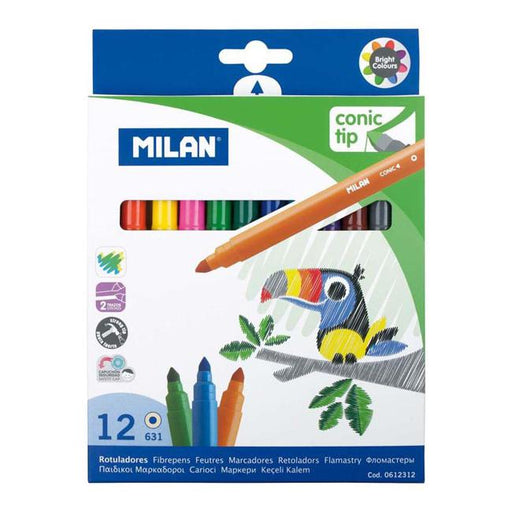 Milan Markers Conic Tip Pack 12 Assorted Colours-Marston Moor