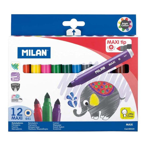 Milan Markers Conic Tip Maxi Pack 12 Assorted Colours-Marston Moor