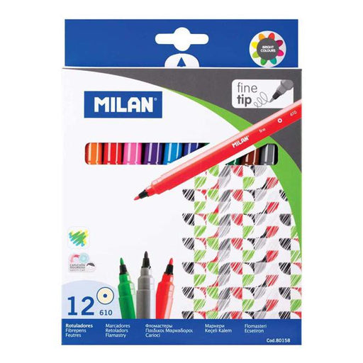 Milan Markers Fine Tip Pack 12 Assorted Colours-Marston Moor