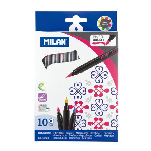 Milan Markers Waterbased Brush Tip Pens 10 Pack Assorted Colours-Marston Moor
