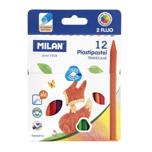 Milan Plastipastel Triangular Pack 12 Assorted Colours-Marston Moor