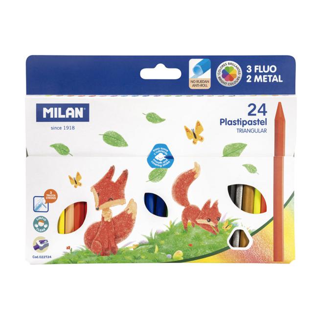Milan Plastipastel Triangular Pack 24 Assorted Colours-Marston Moor