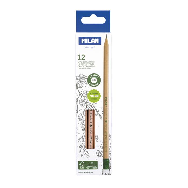 Milan HB Pencil with Eraser Pack 12 Hexagonal-Marston Moor