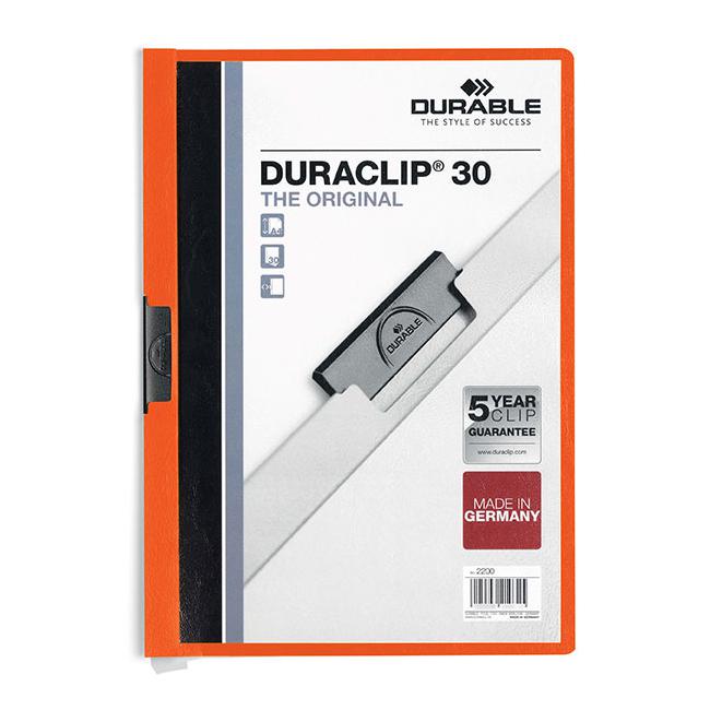 Durable duraclip document file a4 30 sheet orange