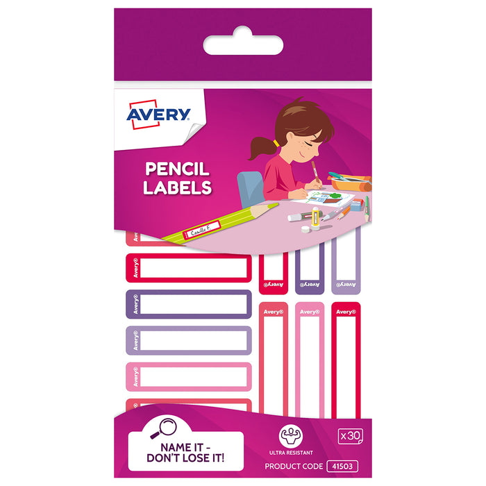 Avery Kids Pencil Labels 30 Pack Pink/Purple 231492