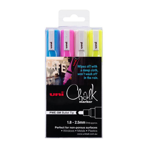 Uni Chalk Marker 1.8-2.5mm Bullet Tip 4 Piece Asstd PWE-5M-Marston Moor