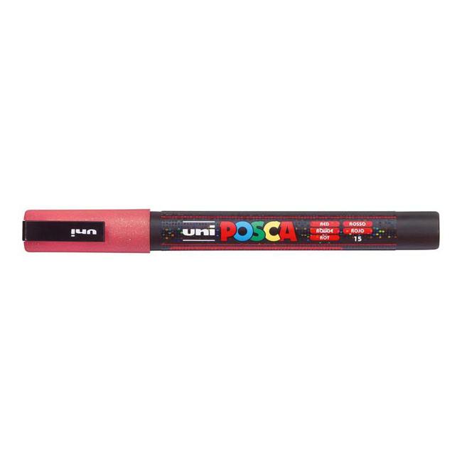 Uni Posca Marker 0.9-1.3mm Fine Glitter Red PC-3M-Marston Moor