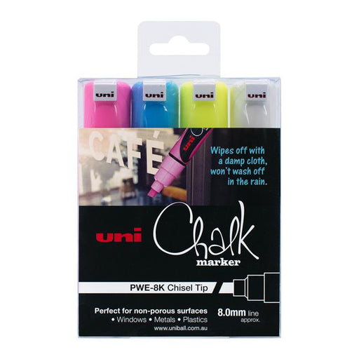 Uni Chalk Marker 8.0mm Chisel Tip 4 Pack PWE-8K-Marston Moor