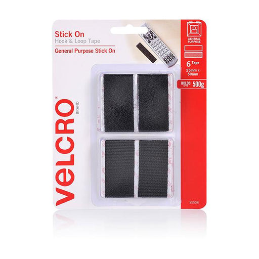 Velcro brand stick on hook & loop rectangles 6 sets 25mm x 50mm black-Marston Moor