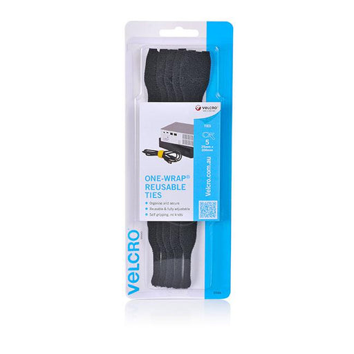 Velcro brand one-wrap¬ 5 pack pre formed reusable ties 25mm x 200m black-Marston Moor