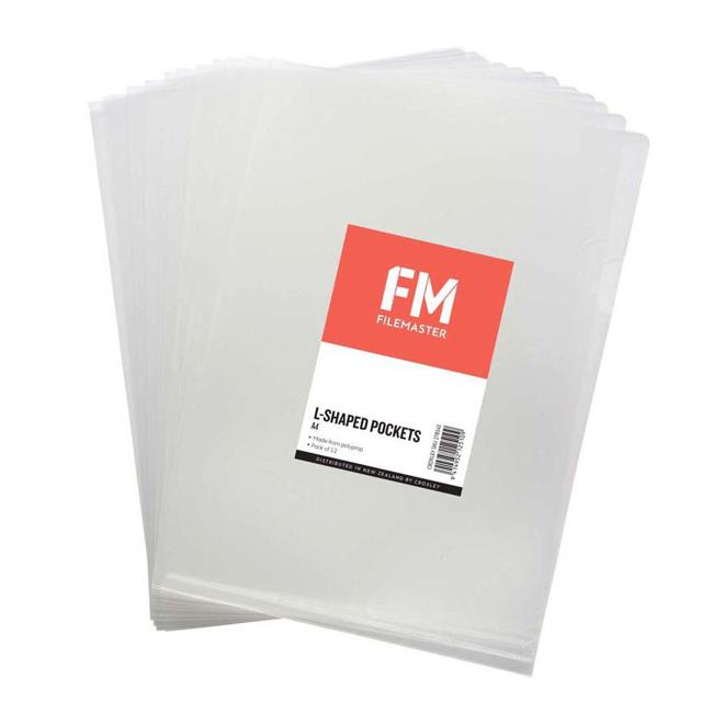 FM Pocket L Shape Clear A4 Clear 12 Pack Hangsell