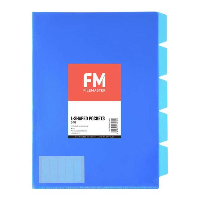 FM Pocket L Shape 5 Tab A4 Blue 5 Pack