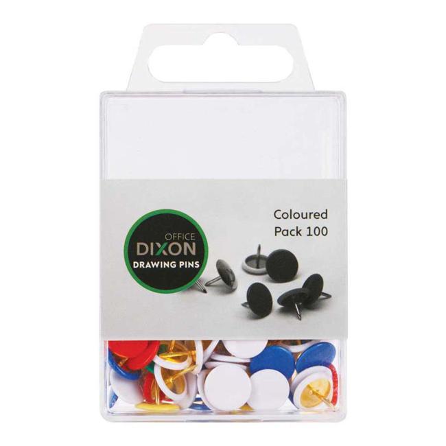 Dixon Drawing Pins Coloured Pack 100