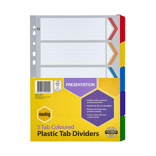 Marbig indices & dividers 5 tab reinforced a4 colour-Marston Moor