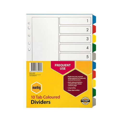 Marbig indices & dividers 10 tab pp a4 multi colour-Marston Moor