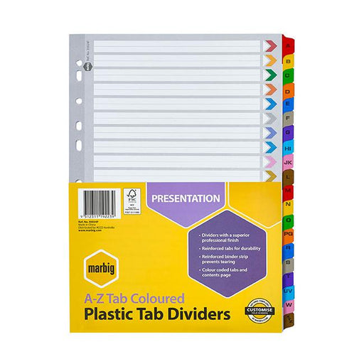 Marbig indices & dividers a-z tab reinforced a4 colour-Marston Moor