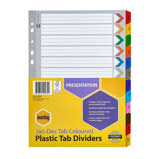Marbig indices & dividers jan-dec tab reinforced a4 colour-Marston Moor