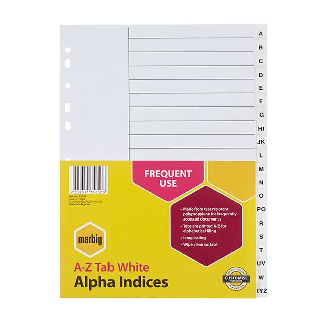 Marbig indices & dividers a-z tab pp a4 white-Marston Moor