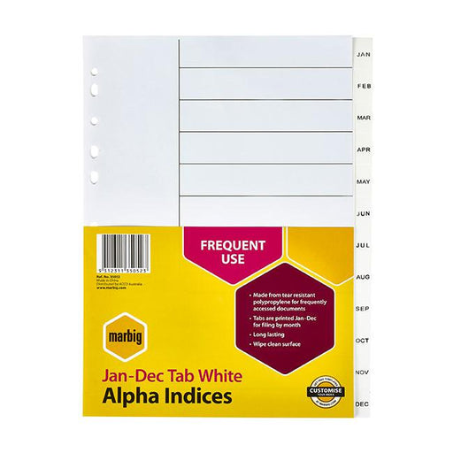 Marbig indices & dividers jan-dec tab pp a4 white-Marston Moor