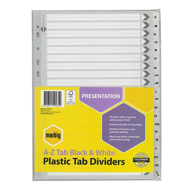 Marbig indices & dividers a-z tab reinforced a4 black-Marston Moor