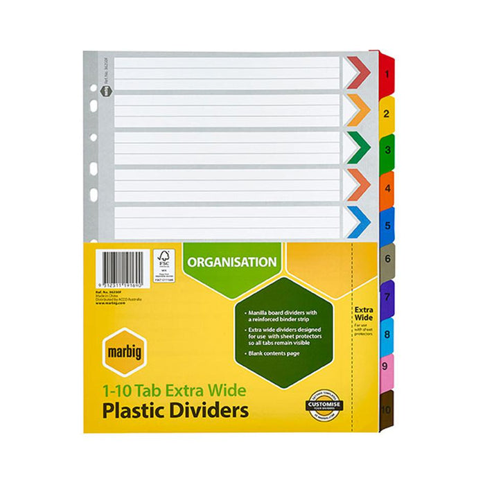 Marbig Indices & Dividers 1-10 Tab Manilla A4 Extra Wide 36250F