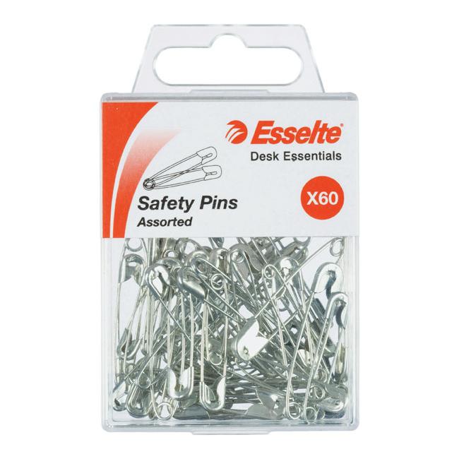 Esselte pins safety pk60 assorted sizes silver
