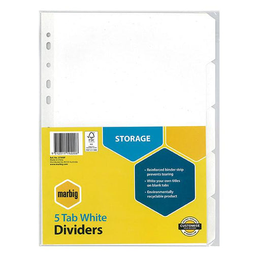 Marbig indices & dividers 5 tab manilla a4 white-Marston Moor