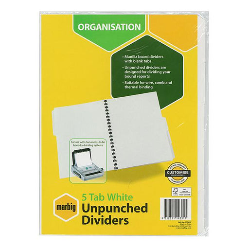 Marbig indices & dividers 5 tab manilla a4 unpunched-Marston Moor