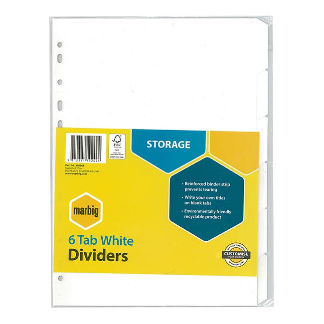 Marbig indices & dividers 6 tab manilla a4 white-Marston Moor