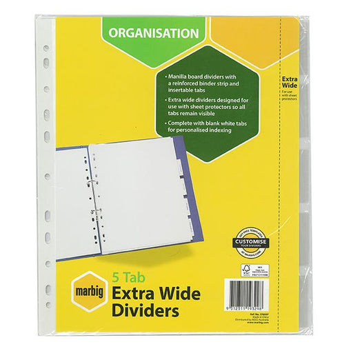 Marbig indices & dividers 5 insert tab extra wide a4 white-Marston Moor