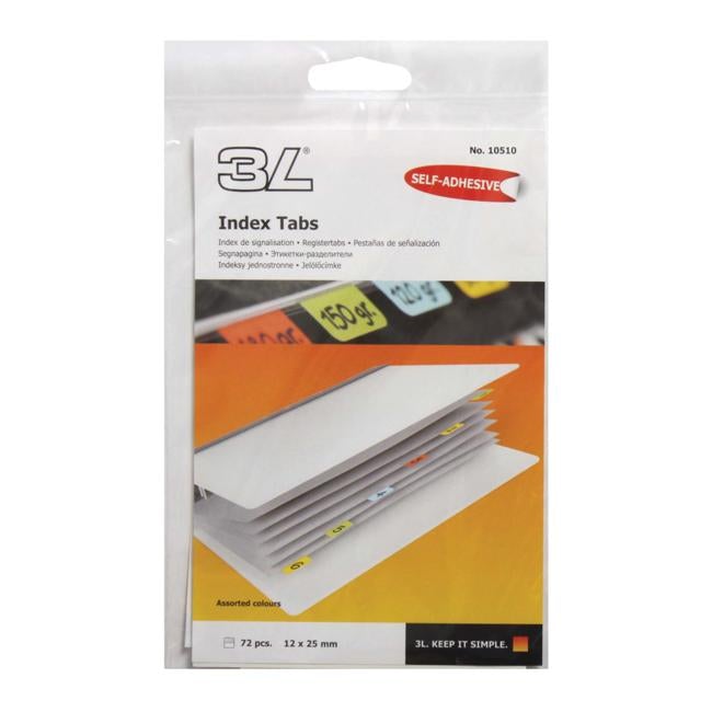 3L Index Tab 25mm Assorted 72 Pack