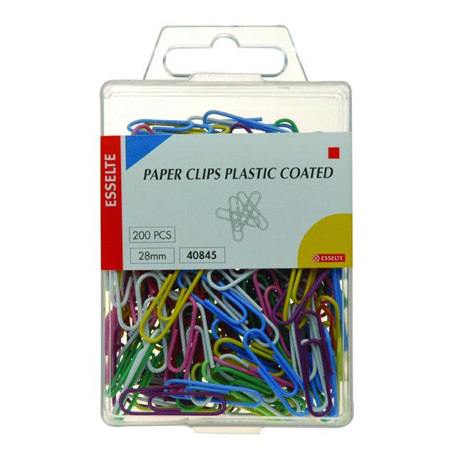 Esselte paper clip plastic coated 28mm bx200 assorted