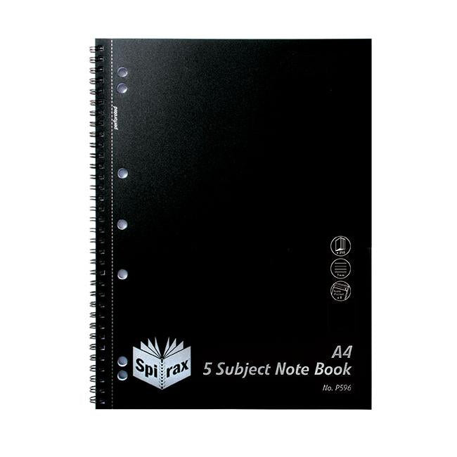 Spirax p596 pp 5 subject notebook a4 250 page black s/o-Marston Moor