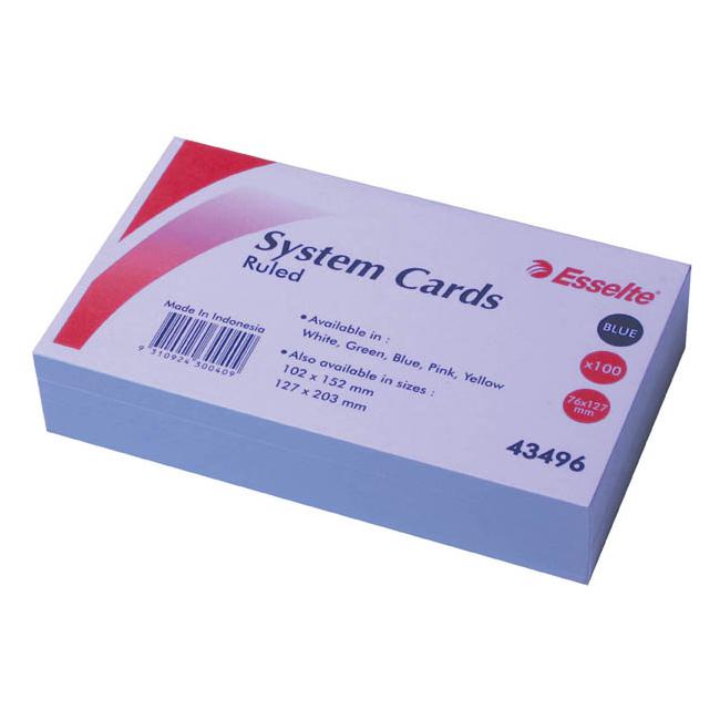 Esselte system cards 127x76mm (5x3) blue pack 100