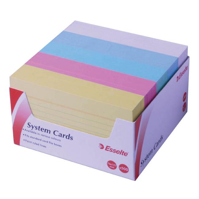 Esselte system cards 127x76mm (5x3) assorted pack 500