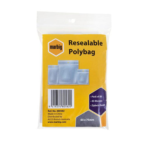 Marbig resealable polybags 65mmx75mm pk50-Marston Moor