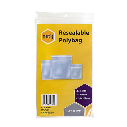 Marbig resealable polybags 100mmx155mm pk50-Marston Moor
