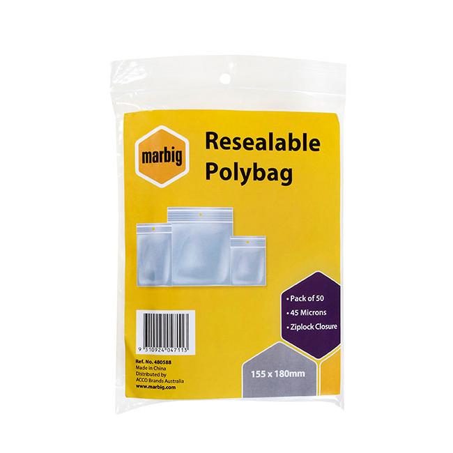 Marbig resealable polybags 155mmx180mm pk50-Marston Moor