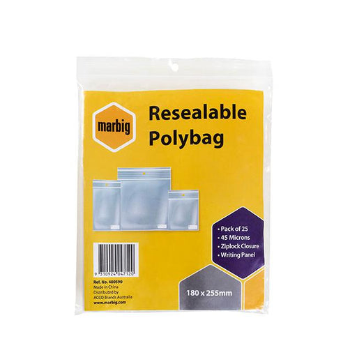 Marbig resealable polybags 180mmx255mm writing panel pk25-Marston Moor