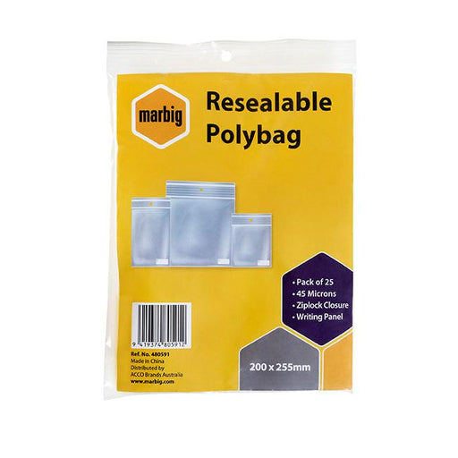 Marbig resealable polybags 200mmx255mm writing panel pk25-Marston Moor
