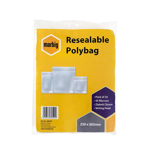 Marbig resealable polybags 230mmx305mm writing panel pk25-Marston Moor