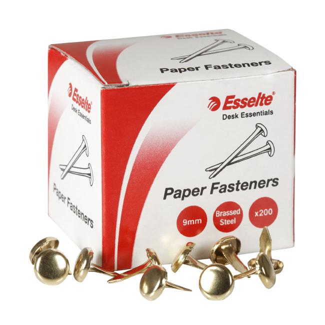 Esselte paper fastener steel 9mm bx200 brass