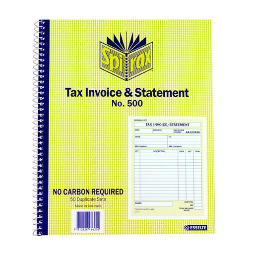Spirax 500 tax invoice & statement book quarto 250x200mm-Marston Moor