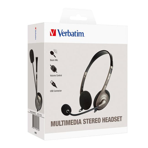 Verbatim Essentials Multimedia USB Headset with Boom Mic Volume Control-Marston Moor